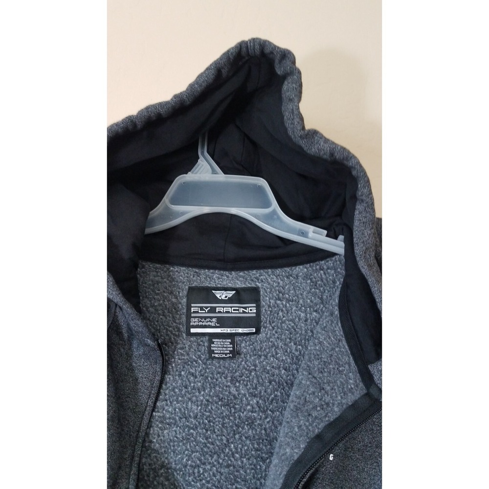 FLY RACING Full Zip Hoodie Sweater Men sz Medium Logo Thumbholes Dark Charcoal - Picture 3 of 7
